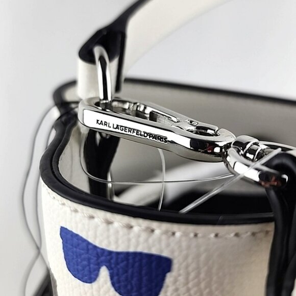 Karl Lagerfeld Paris Crossbody Bucket Bag White Pink - Picture 6 of 16